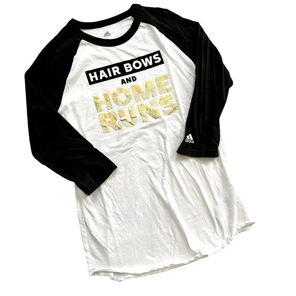 🌴 Adidas Girls L “Hair Bows & Home Runs” Graphic Baseball Tee
